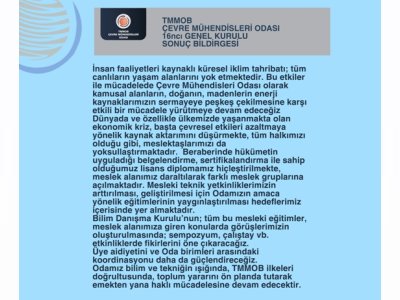 TMMOB ÇEVRE MÜHENDİSLERİ ODASI 16`NCI GENEL KURULU SONUÇ BİLDİRGESİ