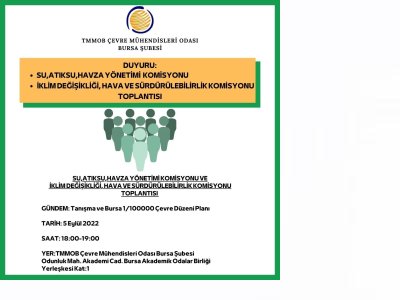 SU, ATIKSU, HAVZA YÖNETİMİ KOMİSYONU VE İKLİM DEĞİŞİKLİĞİ,HAVA VE SÜRDÜRÜLEBİLİRLİK KOMİSYONU TOPLANTILARI GERÇEKLEŞTİRİLECEKTİR.