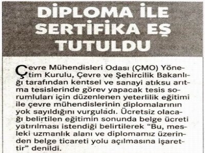 DİPLOMA İLE SERTİFİKA EŞ TUTULDU