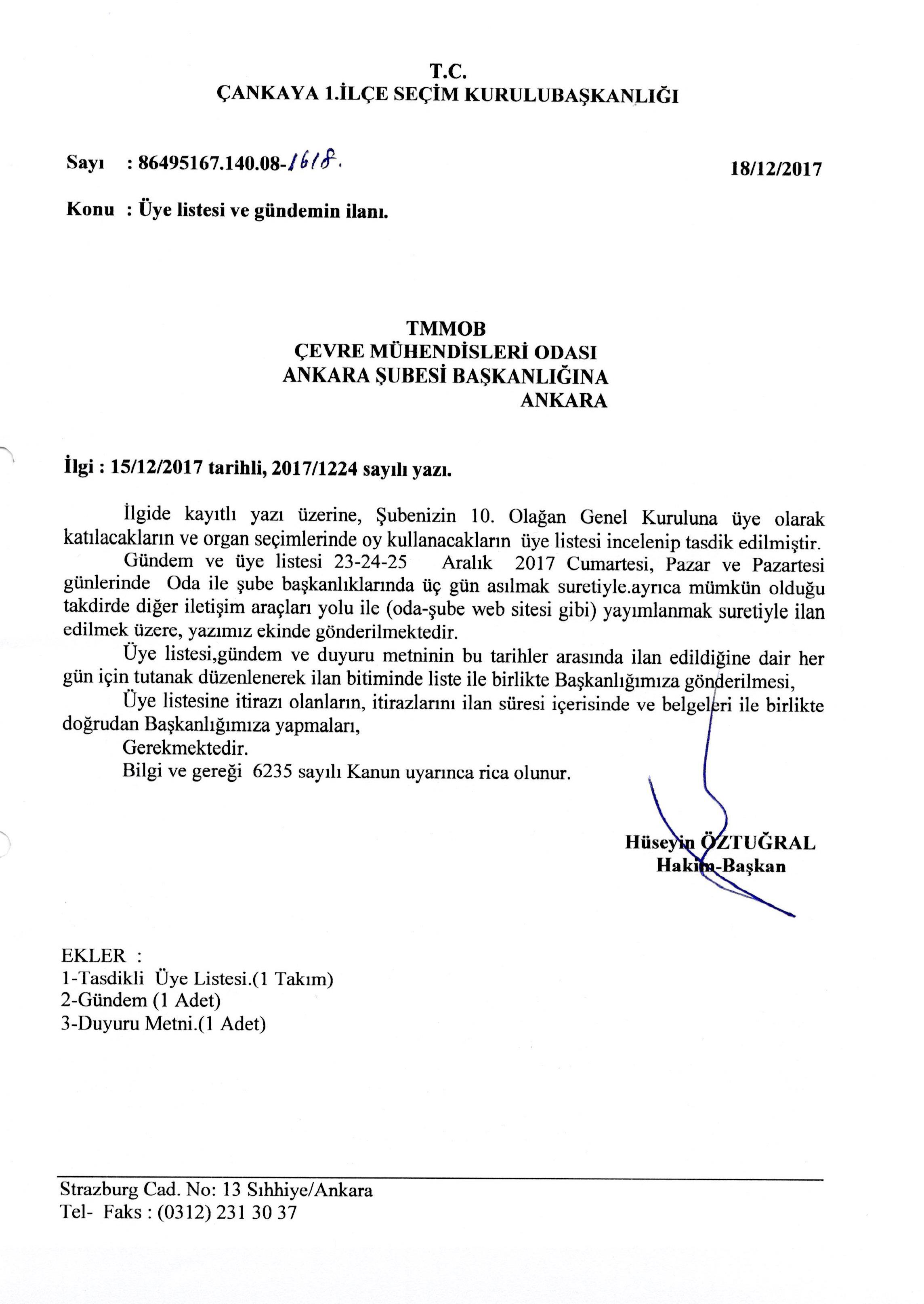 TMMOB ÇEVRE MÜHENDİSLERİ ODASI ANKARA ŞUBESİ
10. OLAĞAN GENEL KURULU
