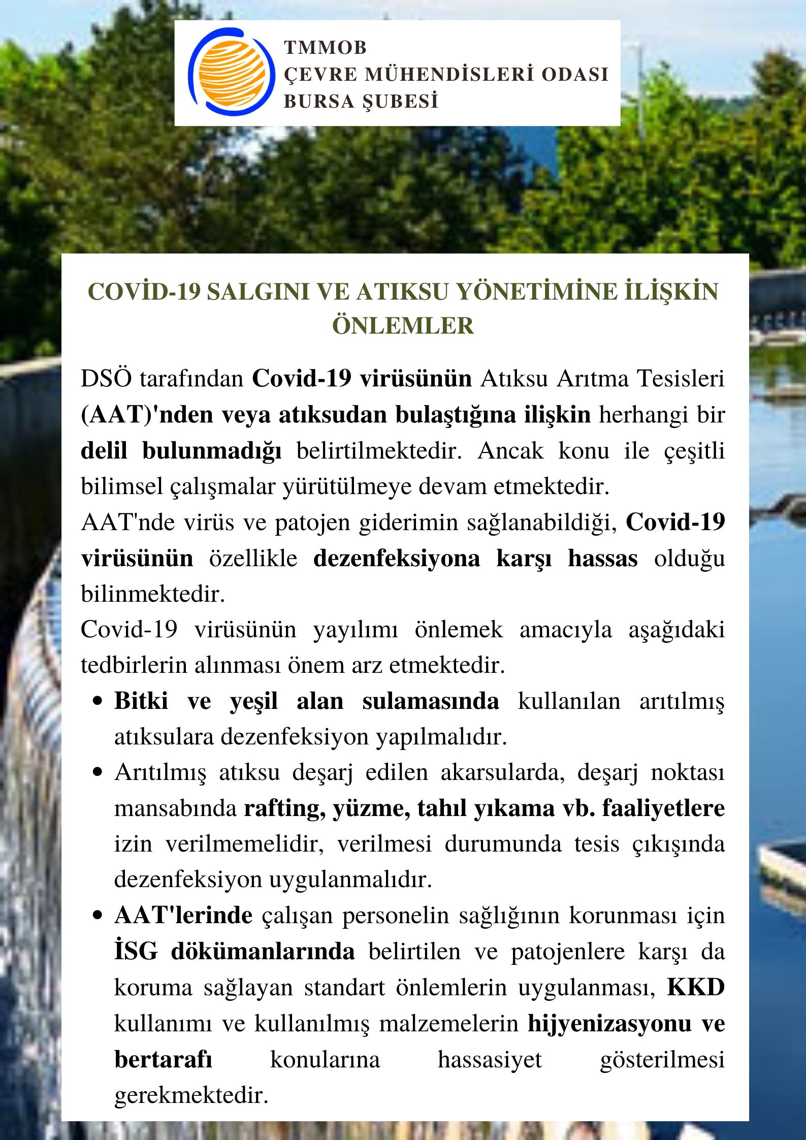 COVİD-19 SALGINI VE ATIKSU YÖNETİMİNE İLİŞKİN ÖNERİLER