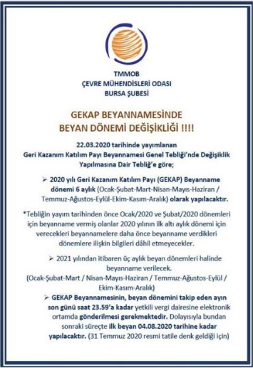 GEKAP BEYANNAMESİ GENEL TEBLİĞİNDE YAPILAN DEĞİŞİKLİK DUYURUSU