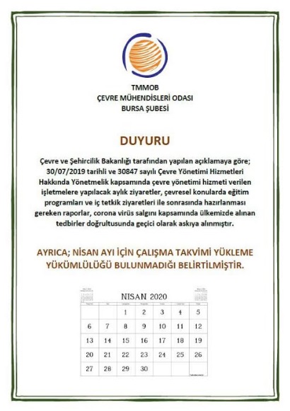 MESLEKTAŞLARIMIZIN DİKKATİNE!
ÇEVRE YÖNETİM HİZMETLERİ HAKKINDA YÖNETMELİK KAPSAMINDAKİ UYGULAMALARIN BİR KISMI ASKIYA ALINMIŞTIR.