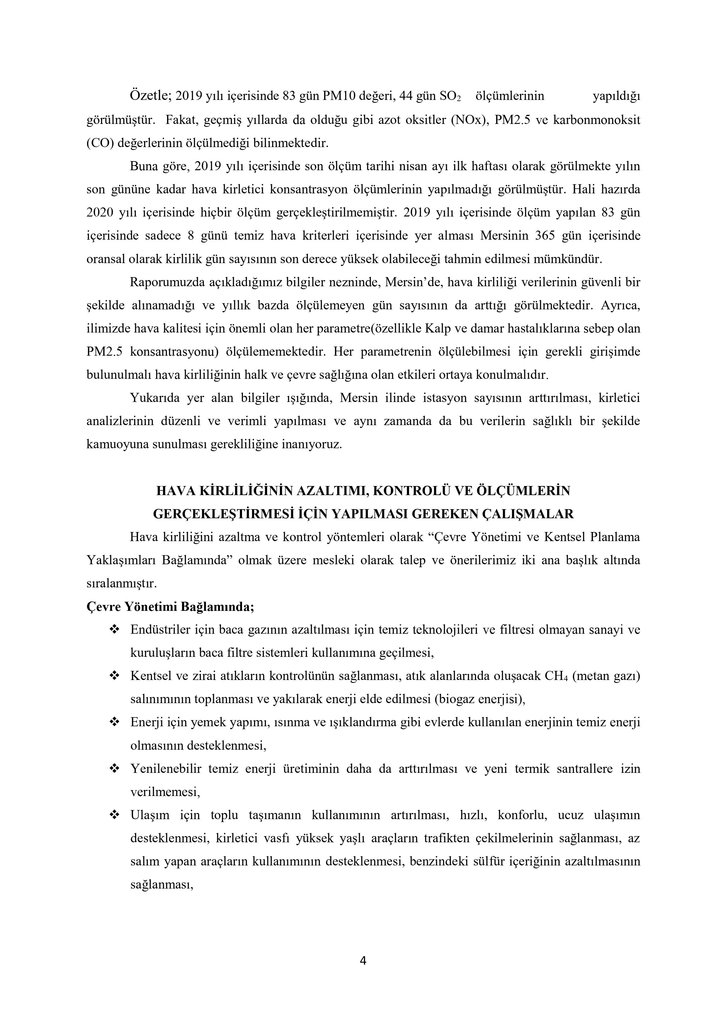 TMMOB ÇEVRE MÜHENDİSLERİ ODASI MERSİN ŞUBESİ 2019 YILI MERSİN HAVA KİRLİLİĞİ DEĞERLENDİRMESİ