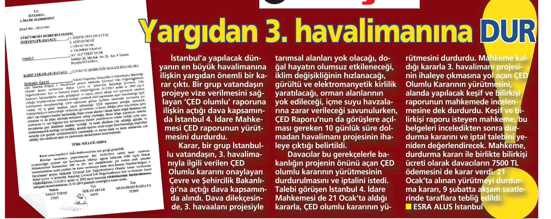 YARGIDAN 3.HAVALİMANINA DURMİLLİYET GAZETESİ)