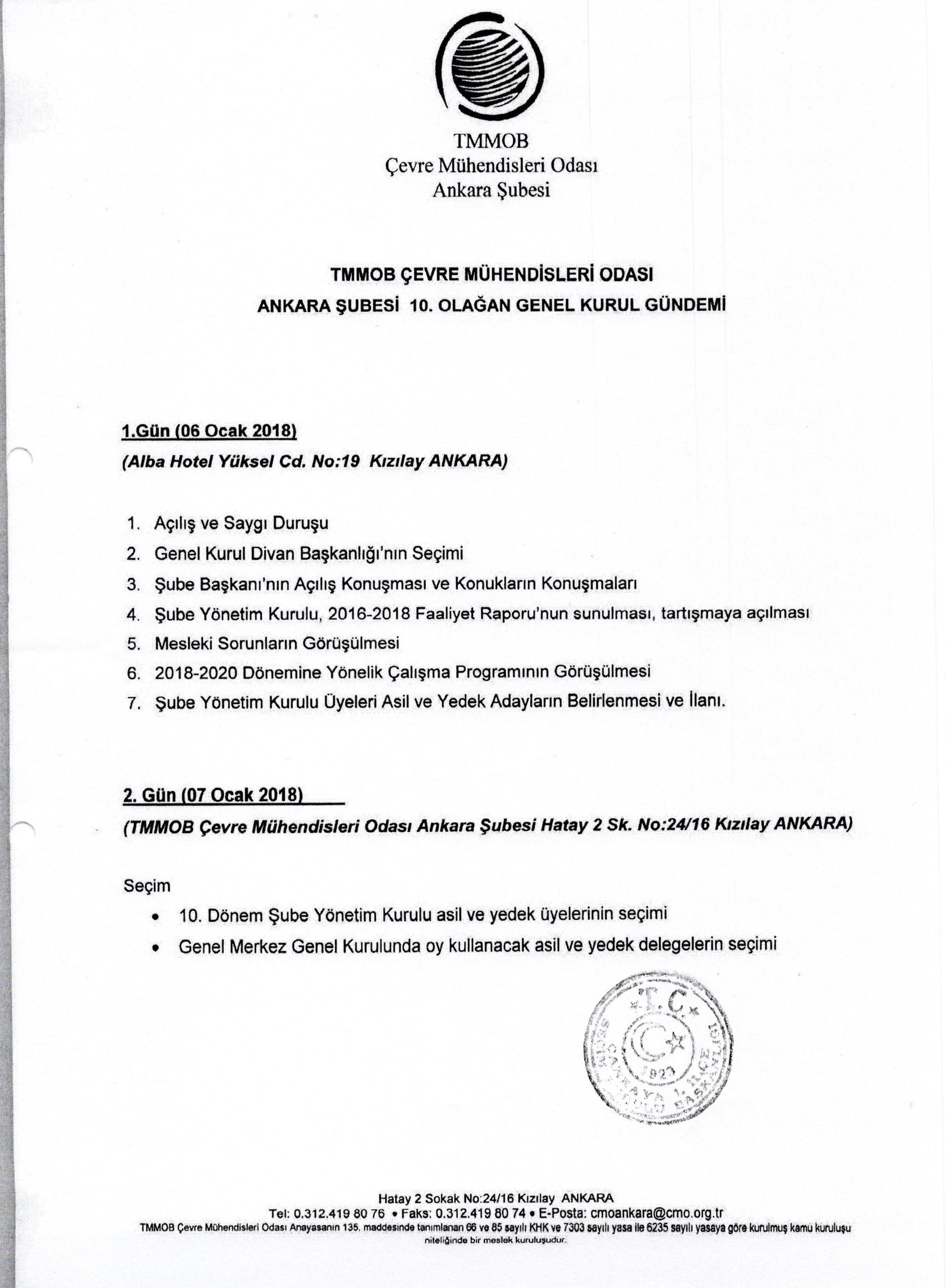 TMMOB ÇEVRE MÜHENDİSLERİ ODASI ANKARA ŞUBESİ
10. OLAĞAN GENEL KURULU
