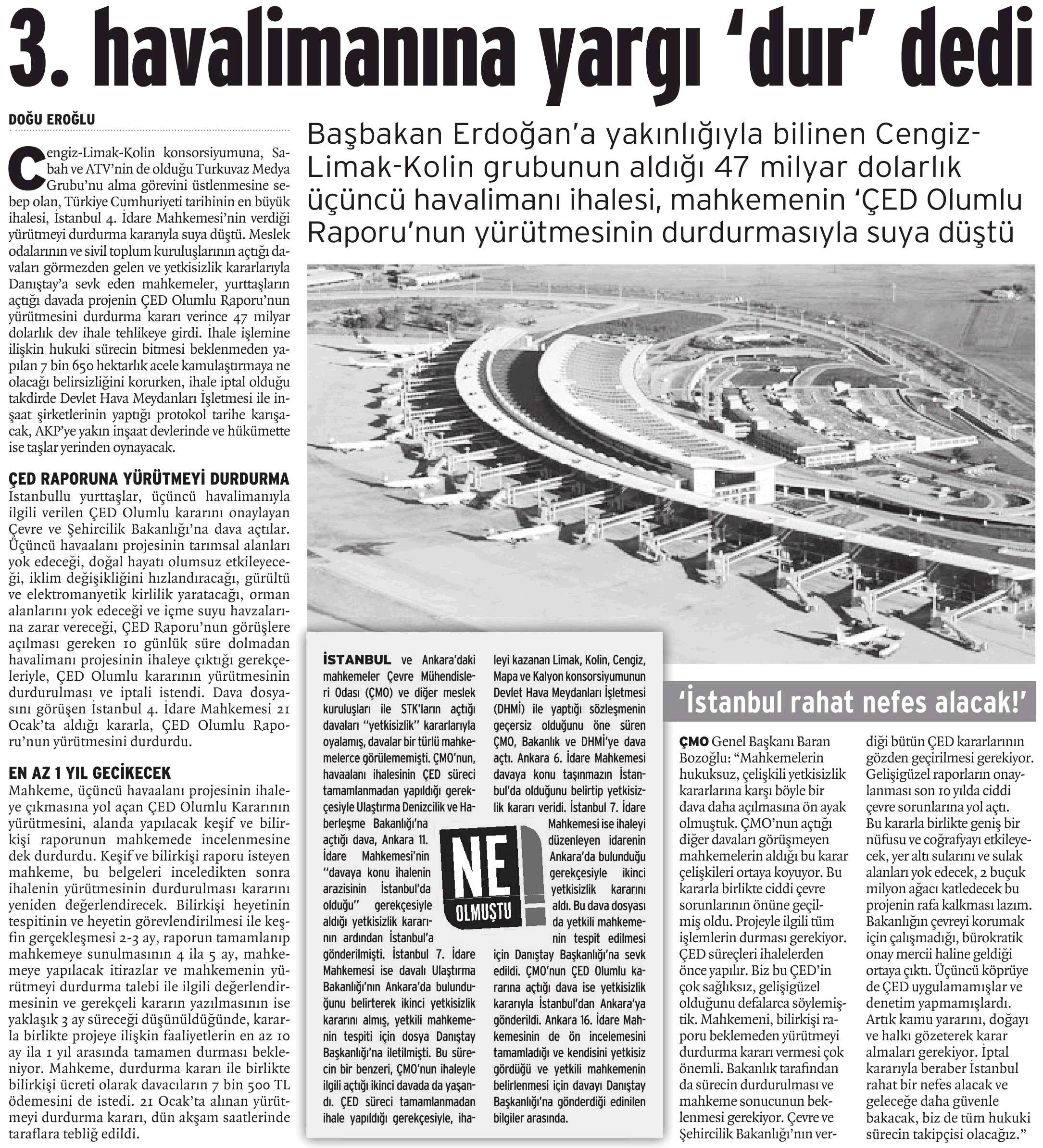 3. HAVALİMANINA YARGI `DUR` DEDİBİRGÜN GAZETESİ)