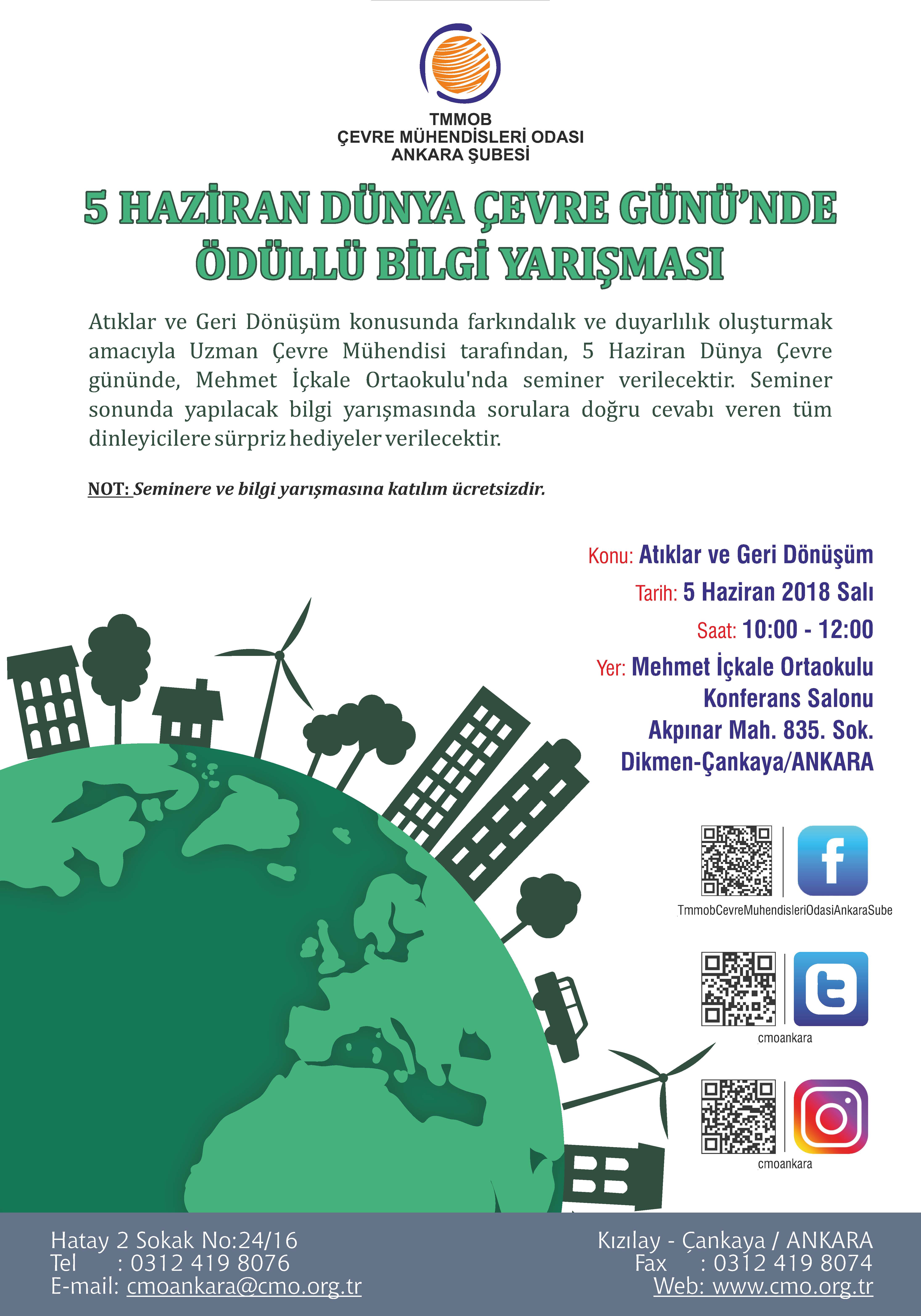 5 HAZİRAN DÜNYA ÇEVRE GÜNÜNDE ÖDÜLLÜ BİLGİ YARIŞMASI