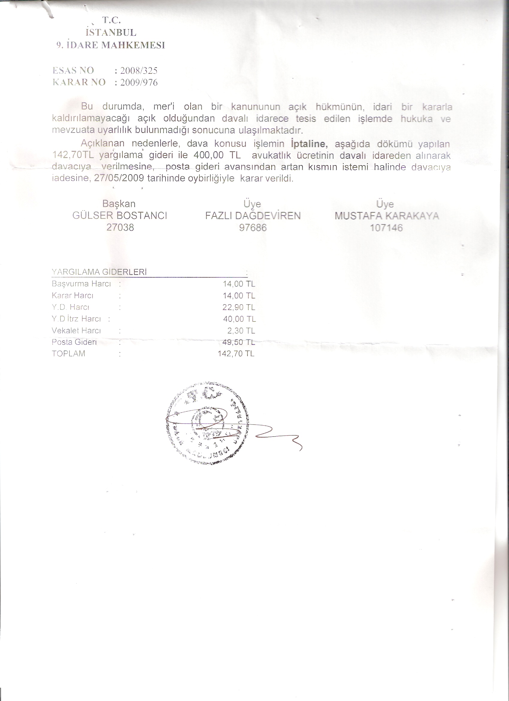 DİPLOMALARDA MÜHENDİS UNVANIİSTANBUL 9. İDARE MAHKEMESİ) 