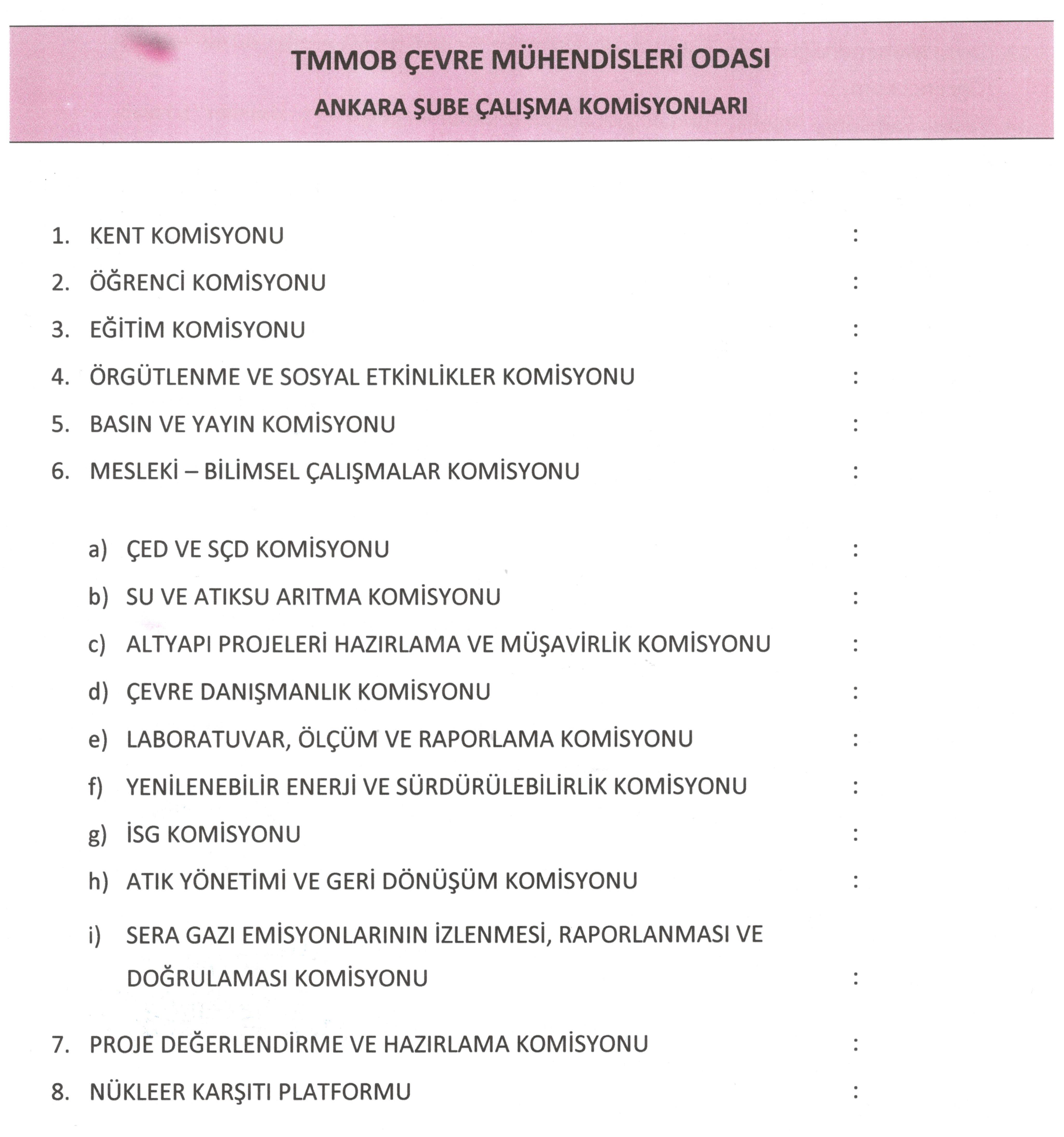 ANKARA ŞUBE 9. DÖNEM ÇALIŞMA KOMİSYONLARININ OLUŞTURULMASI
